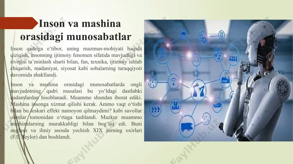 bga chiqarishga asosan, uning mehnat salohiyati va mahsuldorligi nuqtai nazaridan yondashilgan bo‘lsa, demokratik taraqqiyot tamoyillarini e’tirof etgan bugungi o‘zbekistonda mazkur muammoni hal etish inson huquq va erkinliklari hamda manfaatlarining kafolatlanishi asosida olib borilayotgani ma’lum. mustaqil taraqqiyot yo‘lini tanlagan o‘zbekiston respublikasida inson qadri masalasi jamiyatning barcha sohalari – iqtisodiy, siyosiy, ijtimoiy, madaniy-ma’naviy va ta’limiy islohotlarda yaxlitlikda olib qarala boshlandi. xo‘sh, ijtimoiy hayotda inson qadri qanday o‘ziga xosliklarga ega? inson qadri haqida gapirilganda, eng avvalo, real inson, uning real imkoniyat va xislatlarining haqiqiy voqelikka real ta’sir eta olishidan kelib chiqib uni ob’ektiv baholanishi nazarda tutiladi. u yoki bu taraqqiyotda, ijtimoiy o‘zgarishlarda inson qadrini tahlil qilishda ham uning reallikka ta’siri masalasi muhim o‘rin tutadi. ayniqsa, insonning tabiat va jamiyat qonuniyatlari amal qilishidagi o‘rni va roli, ularga insonning ta’siri darajasi nuqtai nazaridan o‘rganish keng tarqalgan. ya’ni hozirgi kunda tabiiy va ijtimoiy voqeliklarni o‘rganish bevosita inson mohiyati, mazmuni va tabiati bilan birgalikda o‘rganilmoqda va bu …