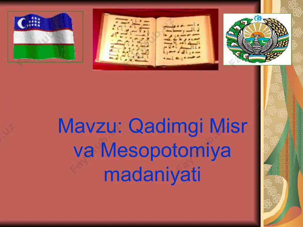 00 ga yaqin belgidan iborat bo’lgan. bu yozuv keyinchalik butun janubiy-g’arbiy osiyo xalqlari orasida tarqalgan. qadimdan mesopotamiya mirzolari adabiy, tarixiy asarlarni sopol, teri, loy lavhalarga yozib, o’ziga xos kitoblar yaratganlar va kutubxonalarni tashkil qilganlar. bunday kutubxonalar ur, nippur, nineviya, bobil, ashshur kabi shaxarlarda mavjud bo’lgan. ularning ichida eng kattasi ossuriya podshosi ashurbanipalining nineviyadagi kutubxonasi bo’lib, unda 30 mingdan ortiq xatli lavxalar saqlangan. yangi bobilning gullab- yashnashi podshox navuxodonosor davriga to’g’ri keladi. uning davrida dunyoning yetti mo’jizasidan biri “semiramidaning osma bog’lari” ku’rilgan bo’lib, uni sevgi ramzi deb atashadi. shu davrga mansub “bobil minorasi” zikkurati o’z davrining eng ulkan arxitektura inshooti bo’lgan. bu minorani gerodot ko’rib hayron qolgan. minora to’g’risida bibliyada ham eslatib o’tiladi. qadimgi bobilda matematika, geometriya, astronomiya, tibbiyot, tarix va boshqa fanlarga qiziqish erta boshlangan. yerlarni o’lchash, masofani aniqlash,, hosilni hisoblash va savdo-sotiq ishlarini yuritish uchun matematika va geometriya kerak bo’lgan. ular son va sanashni ham bilganlar. 100 va 1000 …