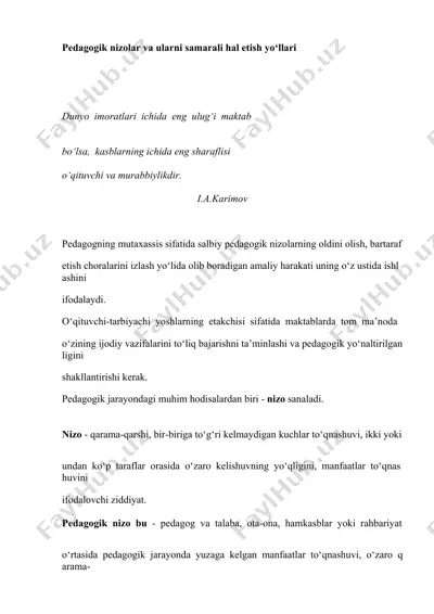 pedagogik nizolar va ularni samarali hal etish yo‘llari — DOC