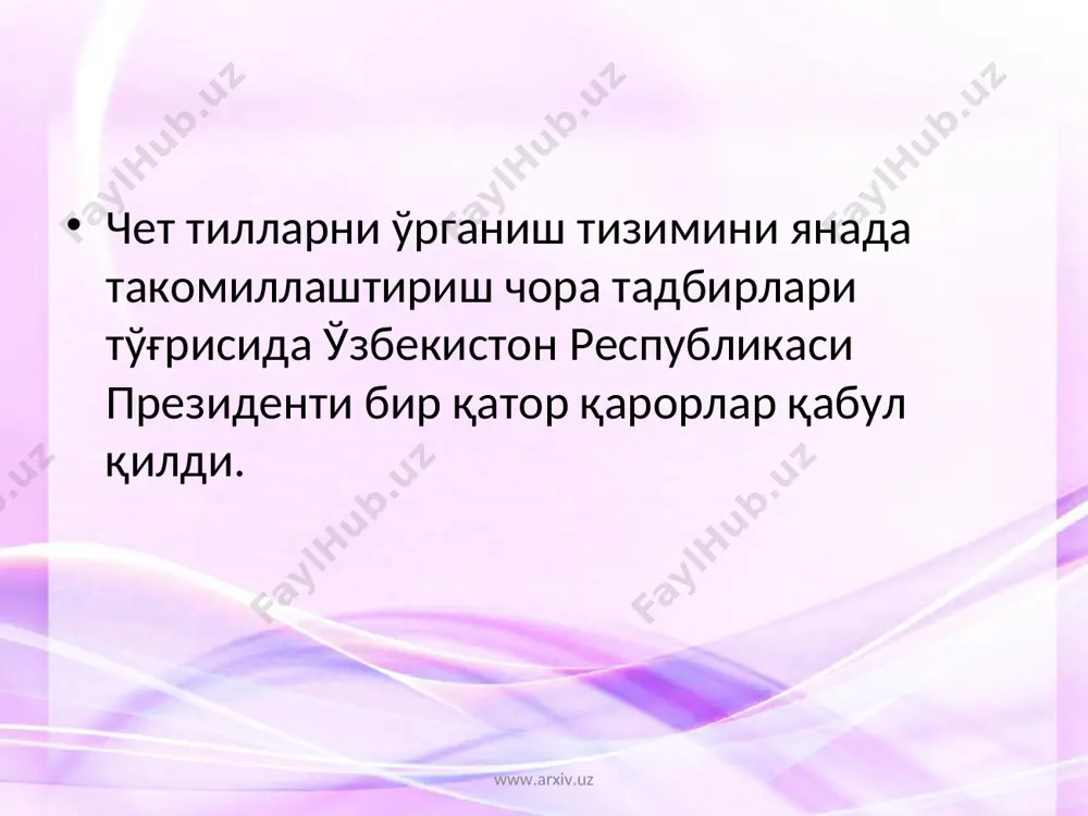 қтда грамматика турли хил маънода ишлатилиб, тилнинг грамматик тузилишини грамматика фани ёки предметнинг ёҳуд бирор кишининг грамматикадан қанчалик билими борлигини англатади. масалан: john's grammar is very good гапидан биз жоннинг грамматика фанини яхши билган киши эканлигини. john bought a grammar book гапидан эса жоннинг грамматика китоб сотиб олганлигини тушунамиз. www.arxiv.uz www.arxiv.uz хуллас грамматика тури: тил системасини abstakt ҳолда ўрганувчи тилшунослик бўлимини: грамматика қонун ва қоидаларини ўзига мужассамлаштирилган тўплам ёки дарсликни. инсоннинг грамматикага оид билимини ва бошқаларини ифодалайди. грамматика асосан, муайян бир тилни ва шу тилнинг грамматика системасини, яъни грамматик структураларини (grammatical system, grammatical struture) ўрганади. грамматика, сўз ва гапларнинг структураси, уларнинг узаро парадогматик ва синтагматик муносабатлари ҳақида маълумот беради. шу жихатдан қараганда грамматика абстраксиялаштириш демакдир. чунки грамматика сўзларни ва сўз бирикмаларини алоҳида-алоҳида олинган конкрет лексик маъноларини асосида эмас балки уларнинг грамматика белгиларни ва бу белгилар ўртасида алоқаларни умумлаштириш асосида шу сабабдан хар бир грамматика қоида формула кучига моликдир. www.arxiv.uz www.arxiv.uz …