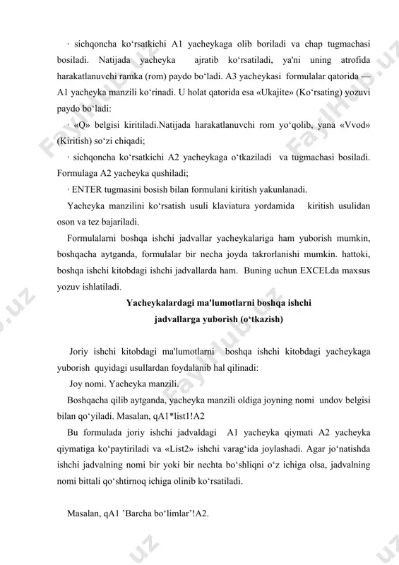 dov a.,taylaqov n. informatika. akademik litsey va kasb-hunar kollejlar uchun darslik. — t.: o‘zbekiston, 2002. 2. «informatika va hisoblash texnikasi asoslari» t.x.holmatov, n.i.tayloqov. “o‘zbekiston milliy ensiklopediyasi” davlat ilmiy nashryoti 2001 y. 3. «informatika va axborot texnologiyalar» a.sattorov. тoshkent “o‘qituvchi” –2002. 4. “kompyuter bilan muloqotni o‘rganamiz” sh.narimov, m.najmiddinov. toshkent “moliya” – 2002 y. 5. ”informatika fanidan amaliy mashqlar to‘plami” a.mahmudov farg‘ona 2003 y.