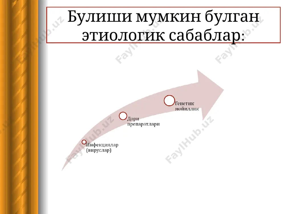 босим йўқ ички органларнинг зарарланиши тп облетирловчи тромбоангиит облетирловчи эндартерит такаясу касаллиги рейно касаллиги кўпинча бўлиши мн кузатилмайди қондаги ўзгаришлар тп облетирловчи тромбоангиит облетирловчи эндартерит такаясу касаллиги рейно касаллиги лейкоцитоз, эчт гангренада лейкоцитоз гангренада лейкоцитоз эчт гангренада лейкоцитоз даволаш davolash 1. immunologik yalliglanish aktivligini pasaytirish. o`tkir kechishida: prednizolon 30 mg/sut va azatioprin 100 mg/sut. davo kursi 1-1,5 oy. remmisiya davrida prednizolonni ushlab turuvchi dozada kamida 2 yil, azatioprinni 1 yil davomida kabul kilish lozim. o`tkir osti kechishida: prednizolon 15-20 mg/sut dozada kabul kilinib, so’ngra dori dozasi asta-sekin kamaytirilib ushlab turuvchi dozada kamida 1 yil kabul kilinadi. bu davrda yaknv qo`llash lozim. surunkali kechishida: yaknv qo`llaniladi, shu bilan birga antikoagulyantlar, antiagregantlar va tomir kengaytiruvchi preparatlar qo`llaniladi. davo kursi 1-1,5 oydan yiliga 2-3 marta. 2. ishemik asoratlarni bartaraf kilish. antikoagulyant, antiagregant dori vositalar qo`llaniladi. surunkali kechishida: angioprotektorlardan prodektin, teodektin, teonikol, komplamin, nikotin kislota, nikoshpan qo`llaniladi. bosh miya qon aylanish buzilishida: kavinton, stugeron …