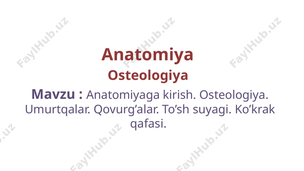 s superior bo’yin umurtqalari tuzilishiga ko’ra tipik atipik corpus vertebrae foramen vertebrale processus spinosus processus articularis processus transversus tipik bo’yin umurtqalarining boshqa umurtqalardan farqi corpus vertebrae foramen vertebrale processus spinosus processus articularis processus articularislar frontal va gorizontal tekislik orasida joylashgan processus transversus tuberculum posterius tuberculum anterius foramen transversarium sulcus nervi spinalis a.vertebralis a.caroticus processus transversus sulcus nervi spinalis yo’q tuberculum posterius et anterius yo’q atipik bo’yin umurtqalarining tipik bo’yin umurtqalardan farqi tipik atipik atlasning tuzlishi qismlari arcus anterior massae laterale arcus posterior arcus anterior qismlari tuberculum anterius fovea dentis arcus posterior qismlari tuberculum posterius sulcus a.vertebralis massae laterale qismlari facies articularis superior et inferior processus transversus foramen transversarium axisning tuzlishi qismlari facies articularis superior et inferior processus transversus processus spinosus corpus arcus corpus dens ligamentum transversum atlantis facies articularis posterior dens apex dentis facies articularis anterior facies articularis posterior ko’krak umurtqalari qismlari corpus (1) processus spinosus (3) processus transversus (4) …
