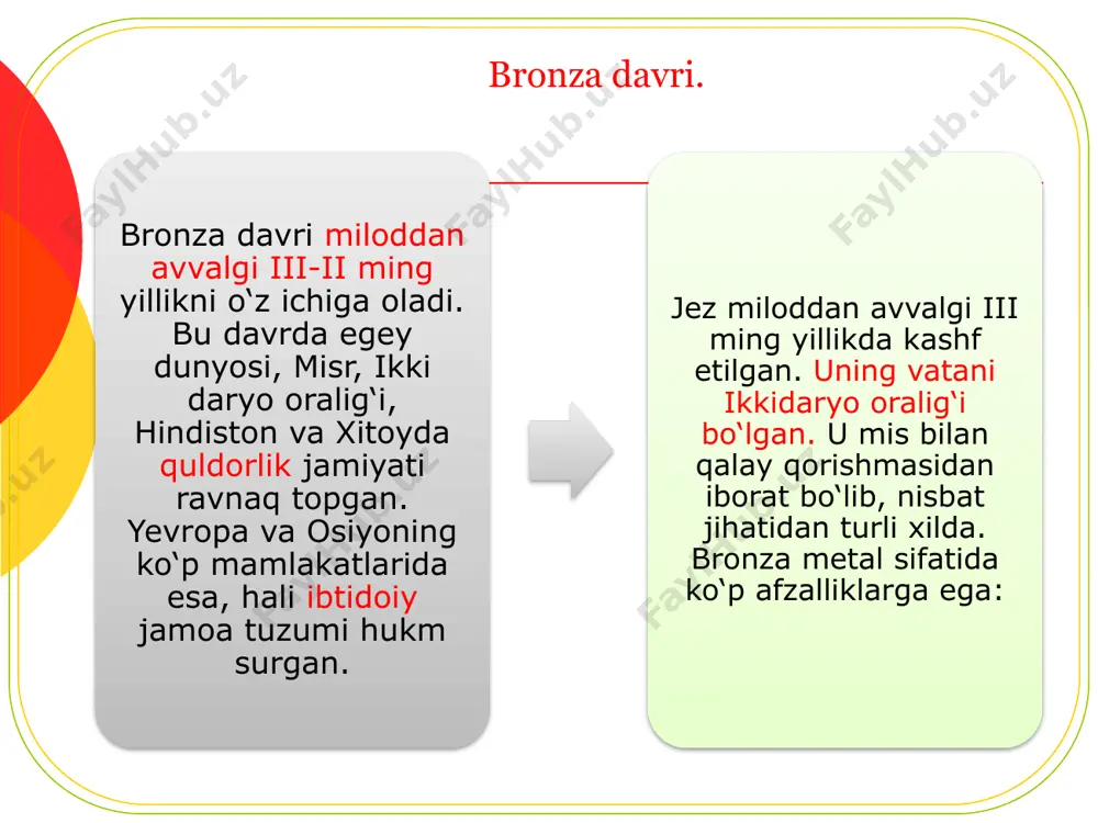 andchilik yirik dehqonchilik antropologik urug‘chilik temir 1534°s ii ming yillik oxirlarida temir hamma yerda noyob zeb-ziynat buyumlari miloddan avvalgi i ming yillikning meteorit eneolit temirdan foydalanish kashfiyot sifatida: xett podsholigi territoriyasida mil. avv. xiv-xiii asrlarda vujudga kelgan. mil. avv. x-ix asrlarda temir metali hindiston va eronda kashf etilgan. mil. avv. ix-viii asrlarda temirchilik ossuriya va urartu foydalanish uchun: italiyada temir miloddan avvalgi xii asrda, sharqiy yevropa, skandinaviya mamlakatlarida mil. avv. x asrda paydo bo‘lgan. xitoyda esa, mil. avv. vi-v asrlarda temir buyumlari ishlab chiqarilgan.