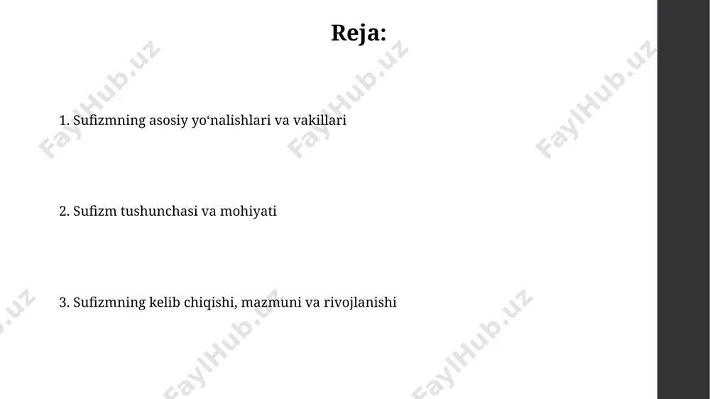 iqatlari, masalan, naqshbandiya, islomiy fiqh qoidalariga qat'iy rioya qilishni ta'kidlab, 40 dan ortiq shariat qonunlariga amal qilishni tavsiya qiladi. sufizmning dastlabki davri sufiylikning dastlabki bosqichida, tafakkur va axloq-odobga qaratilgan "zuhd" va "taqvo" kabi asosiy tamoyillar markaziy o‘rin egallagan hamda bu davrga oid 20 dan ortiq muhim shaxslarning nomlari tarixda qolgan. sufizmning ilk shakllanish davri, milodiy viii asrda, basrada va kufa kabi shaharlarda paydo bo‘lgan islomiy guruh va jamoalarning ta’siri ostida boshlangan bo‘lib, 70 dan ortiq tarixiy manbalar bu davrga tegishlidir. sufizmning adabiyoti sufizm adabiyoti 10-12-asrlar davomida g'azallar, ruboiylar, masnaviylar kabi turli she'riy shakllarda boyitilgan bo'lib, uning asosiy mavzusi insonning xudoga yaqinlashish yo'llari hisoblanadi. xorazmiy, navoiy, jomiy kabi buyuk mutafakkirlarning 30 ga yaqin asari sufiylik g'oyalari va tasavvuf adabiyotining rivojlanishiga katta hissa qo'shgan. tasavvufning asosiy yo'nalishlari tasavvufning asosiy yo'nalishlaridan biri bo'lgan "baqriyya" tariqatining 12 asrda paydo bo'lganligi va uning xalifa abu bakr siddiqning avlodlari bilan bog'liq ekanligi ma'lum. sufiylikning "chishtiyya" tariqati …