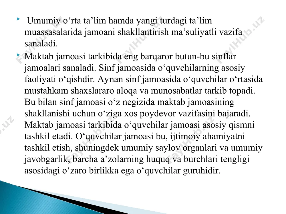 lining pedagog talabini qo’llab-quvvatlashi hamda o’z navbatida uning o’zi bu talablarini jamoa a’zolari zimmasiga qo’yishi bilan tavsiflanadi. endilikda pedagog jamoada paydo bo’lgan va u bilan bog’liq muammo, masalalarni yolg’iz o’zlari hal qilmaydi. jamoa faoli bilan maxsus tarbiyaviy ish olib borish orqali bu ishga uni jalb etadilar. jamoa hayotini tashkil qilish usuli murakkablashib boradi, ya’ni jamoa o’z-o’zini boshqarishga o’tadi. tarbiyalanuvchilar amaliy faoliyatning doimiy ravishda murakkablashib borishi mazkur davrining muhim xususiyati sanaladi. ikkinchi bosqichda jamoaning muhim ishlarini o’quvchilar tomonidan mustaqil rejalashtirilishi, tadbirlarni o’tkazishga tayyorgarlik, uni o’tkazish hamda faoliyat natijalarini muhokama qilish jamoa faoliyatining ijodiy xususiyatini ko’rsatuvchi omillar sanaladi. jamoa rivojlanishining uchinchi bosqichi jamoa faoliyatida bu bosqich anchagina sermahsul hisoblanadi. a.s.makorenkoning aniqlashicha, bu davrda butun jamoa «ayrim o`zini chetga olib qoluvchi, injiq shaxs»larga talab qo’ya boshlaydi. jamoa shunga endilikda faqat faolligini emas, balki uning butun a’zolari qiziqadi. jamoa hayotidagi uchinchi bosqich, ijtimoiy fikr mavjudligi bilan ifodalanadi. pedagog mazkur yo’nalishda maqsadga muvofiq va izchil …