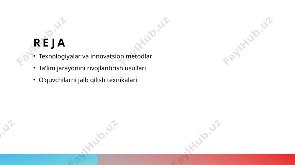 rivojlantirishda zarur bo'lgan innovatsion vositalardir. virtual realitiya, robototexnika, va boshqa yangi texnologiyalar foydalanish ta'limni oshiradi. 02 interaktiv darsliklar va onlayn platformalar interaktiv darsliklar va onlayn platformalar talabalarni qiziqtirish va ta'lim jarayonlarini yanada optimallashtirishda muhim ahamiyatga ega. bu usullar arqon-tartibda ta'limni oshirishga yordam beradi. 03 yangi texnologiyalar va o'qituvchilar o'qituvchilar uchun yangi texnologiyalardan foydalanish o'qitish jarayonini yanada qulaylashtiradi. bu texnologiyalar o'qituvchilarga o'quvchilarni yaxshi tushunish uchun imkoniyatlar yaratadi va ta'limning sifatini oshiradi. 04 kiber xavfsizlik va ta'lim ta'lim sohasida kiber xavfsizlik muhim ahamiyatga ega. yangi texnologiyalar o'qitish jarayonlarini kiber xavfsizlikni ta'minlashga qaratilgan vositalar bilan muhofaza qilish imkonini beradi va o'qituvchilarga xavfsizlikni ta'minlashda yordam beradi. interaktiv ta'lim usullari interaktiv ta'lim usullari, o'quvchi qatnovchiligidagi innovatsion metodlar bilan ta'minlanadi. bu usullar, talaba aktivligini oshirishda muhim rol o'ynaydi. teknologiyalardan foydalanish, interaktiv darsliklar va ko'rsatmalar bu jarayonni mustahkamlashda yordam beradi. photo by izhak agency on unsplash o'quv jarayonini tajribaviy yondashuvlar bilan oshirish 1 o'quv jarayonini innovatsion texnologiyalar …