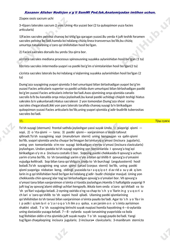l qiladi. bu nuqta har tomonga qarab nur shaklida qator-qator bo'lib tarqaydi. biriktiruvchi to'qimani yuza qavati periostga aylanadi va yosh suyakni ustini qoplaydi. periost hisobiga suyak qalinlashadi.2. perixondral suyaklanish (peri—atrof, chondros—tog'ay) homila hayotining 8-haftasida mezenximadan hosil bo'ladigan suyakning shaku paydo bo'ladi. tog'ayni tashqi tomondan qoplagan tog'ay usti pardasi ichkiqavatidagi yosh suyak hujayralar — osteoblastlami hosil qiladi va gialin tog'ayga aylanadi. bu osteoblastiar ko'payib, suyak qatlamini hosil qiladi va asta-sekin tog'ay to'qimaning o'm ini egallab, suyakning zich (kompakt) moddasiga aylanadi.3. tog'ay suyaklanib bo'lgandan keyin tog'ay usti pardasi suyak parda — periostga aylanadi. keyingi davrlarda suyaklami eniga o'sishi (yo'g'onlashishi) ana shu suyak parda hisobiga bo'ladi va suyaklanishining bu turi periostalsuyaklanish deb ataladi. 4. endoxondral suyaklanish (endo — ichida, chondros — tog'ay) tog'aylar ichida tog'ay usti pardasi ishtirokida vujudga keladi. tog'ay usti pardasidan tog'ay ichiga qon tomirlar o'sib kiradi va tog'ay yemirila boshlaydi. qon bo'ladi. bu osteoblastlardan paydo bo'lgan suyak nuqtasi tashqariga qarab …