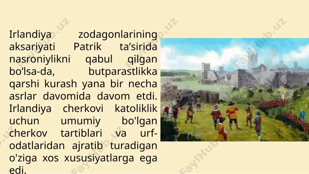 imiyatini mustahkamlashga intilib, qirol papalikning teokratik manfaatlariga duch keldi. kenterberi arxiyepiskopi tomas bekket ushbu manfaatlarning sobit himoyachisi bo'lib chiqdi, natijada u 1170 yil 29 dekabrda genrix ii saroy ritsarlari tomonidan o'ldirildi qirol uchun rim bilan xavfli to'qnashuv boshlandi. irlandiyaga borib, genri irlandiya ruhoniylarining papaga bo'ysunishiga erishish va shu tariqa uning marhamatiga sazovor bo'lib, bu ziddiyatni bartaraf etish uchun oliy hukmdor sifatida o'z kuchiga ishondi. genrix ii ning irlandiyaga ekspeditsiyasi katta bosqinchilik yurishi sifatida tayyorlanayotgan edi. angliyadagi qirollik egalari 20s to'lashga majbur bo'lishdi. har bir ritsarlik jangidan. okruglarning sheriflari koʻplab oziq-ovqat, asbob-uskunalar, qurol-yarogʻ, ot va yem-xashak yigʻib, kemalar yollagan. 1171-yil 17-oktabrda genrix ii armiyasi asosan janubiy uelsda yollangan 500 ritsar va 4000 piyoda va kamonchilardan iborat armiyasi uoterfordga tushdi. ko'p o'tmay, u dublinga kirdi va u erda 1171-72 yillarning butun qishini qoldirdi. genrix birinchi navbatda irlandiyaning keyingi zabt etilishini to'xtatdi va uni lord sifatida "tartibga solishga" harakat qildi. u strongbouga angliya …