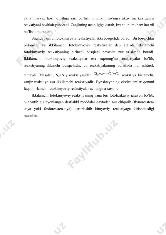 rakkablashadi. reakstiya endotermik bo’lsa – issiqlik yutish bilan borsa, aksincha reakstiyani davom etishi uchun tashqaridan issiqlik berib turish kerak bo’ladi, bu ham bir onda bo’ladigan tadbir emas. bu masalalar anchagina murakkab bo’lganligidan shularnigina eslatish bilan kifoyalanamiz. foydalanilgan adabiyotlar ro’yxati 1. “neft va gazni qayta ishlashda katalitik jarayonlar” ma’ruza matni. safarov b.j. buxoro 2012 y. 2. h.r.rustamov, sh.p.nurullayev. “fizikaviy kimyo”. toshkent 2011 y. 376 bet. 3. кравцов а.в., ивашкина е.н., юрьев е.м теоретические основы каталитических процессов переработки нефти и газа: учебное пособие. – томск: изд-во тпу, 2009. – 146 с. internet saytlari 1. www.rwe.com 1. www.oil.com 1. www.oil-gas.at 1. www.cac-chem.de 1. www.flottweg.com oleobject3.bin image4.wmf oleobject4.bin image5.wmf oleobject5.bin image6.wmf oleobject6.bin image7.wmf oleobject7.bin image8.wmf oleobject8.bin image9.wmf oleobject9.bin image10.wmf oleobject10.bin image11.wmf oleobject11.bin image12.wmf oleobject12.bin image13.wmf oleobject13.bin image14.wmf oleobject14.bin image15.wmf oleobject15.bin oleobject16.bin image16.wmf oleobject17.bin image17.wmf oleobject18.bin image18.wmf oleobject19.bin image19.wmf oleobject20.bin image1.wmf oleobject1.bin image2.wmf oleobject2.bin image3.wmf