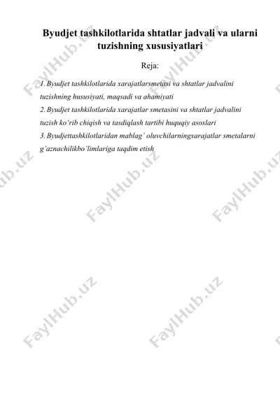 byudjet tashkilotlarida shtatlar jadvali va ularni tuzishning xususiyatlari — DOCX
