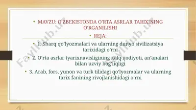 o'rta asrlar tarixining o'rganilishi — PPTX