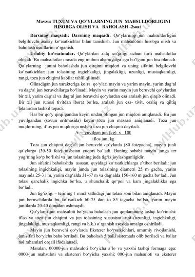 tuxum va qo`ylarning jun mahsuldorligini hisobga olish va baholash — DOCX