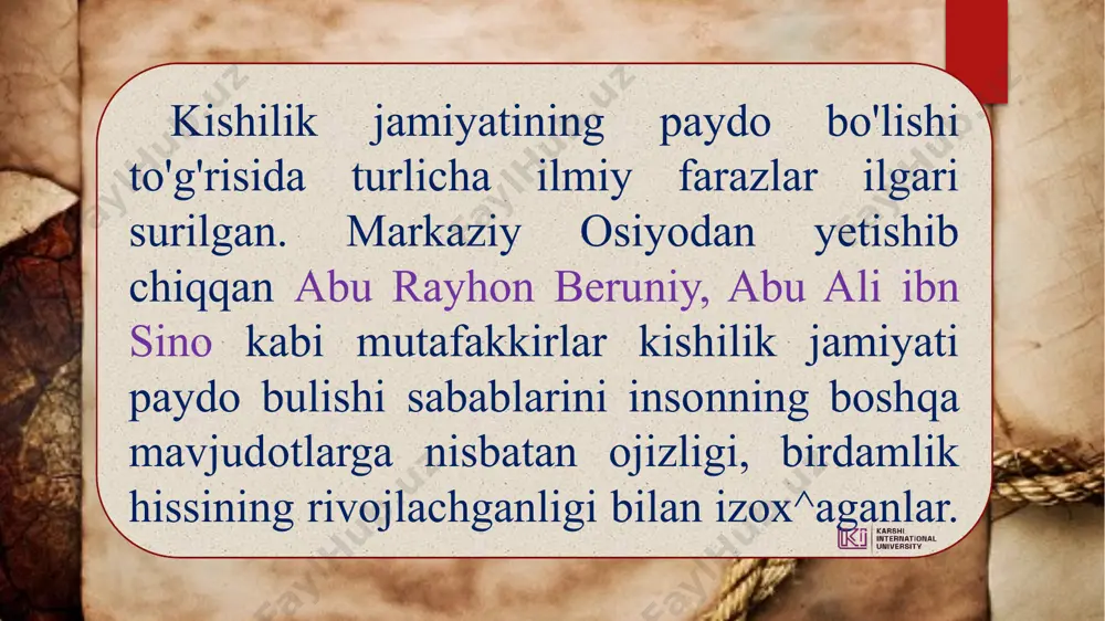 h; 7 – qiyomat kuni barchaning qayta tirilishiga ishonish. shialik yo’nalishi ilohiyotida 5 ta aqida tan olinadi: 1 – tavhid (allohning yagonaligiga) ishonish; 2 – nubuvvat (payg’ambarga) ishonish; 3 – adl (ilohiy taqdirning adolatligiga) ishonish; 4 – imomat (imomlar hokimiyatini tanish) ishonish; 5 – maod (oxiratga) ishonish; e’tiboringiz uchun rahmat! image6.jpg image7.png image8.jpg image9.jpg image10.jpeg image11.jpg image12.jpg image13.jpg image14.jpg image15.jpg image16.jpg image17.jpg image18.jpg image19.jpg image2.png image3.png image4.png image5.png /docprops/thumbnail.jpeg