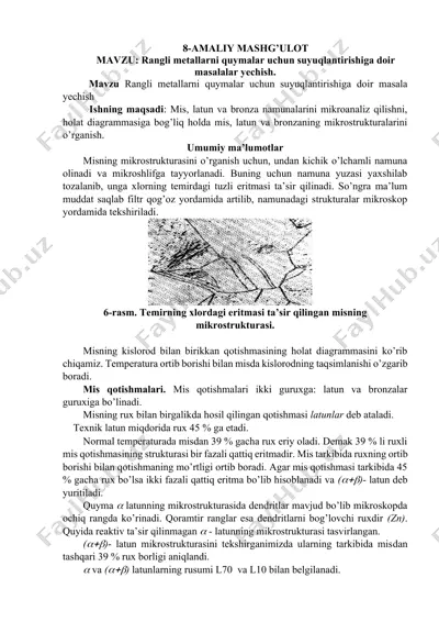 rangli metallarni quymalar uchun suyuqlantirish — DOCX