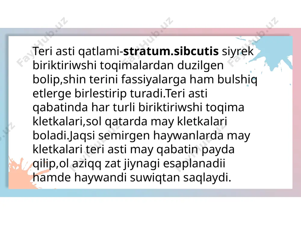 teri, teri payda etiwshi organlar ham dem aliw organlarin preparovka etiw - Page 5