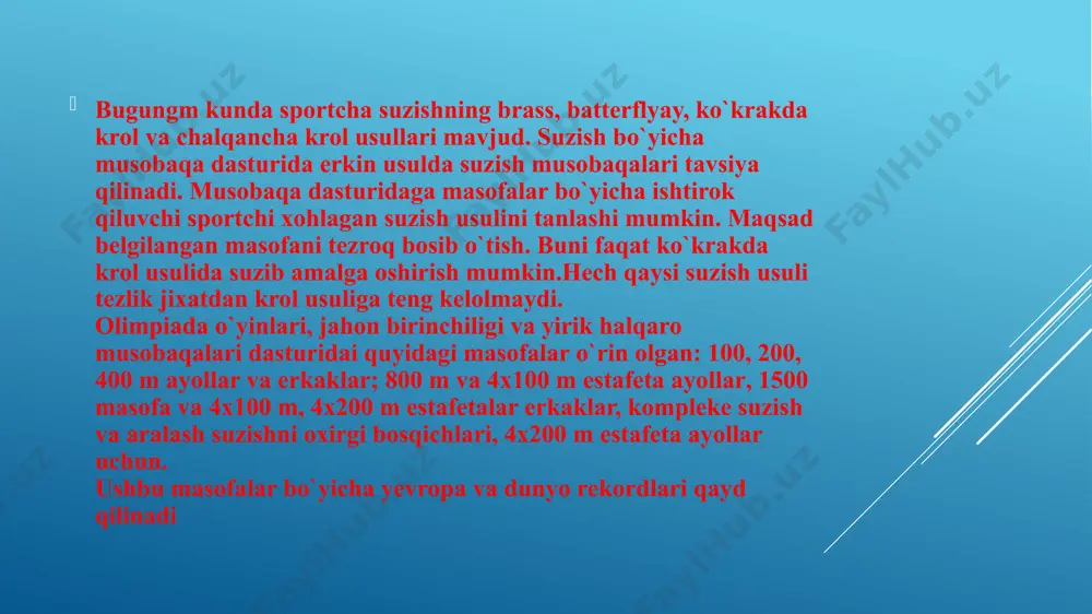 akomillashtirilgan yonboshlab suzish «overarm» nomini saqlab qolgan. image1.jpeg image2.jpeg /docprops/thumbnail.jpeg
