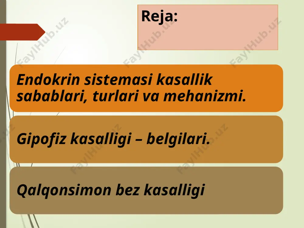 onsimon bezning ortiq darajada ish-lashga va tiretoksikoz rivojlanishiga olib keladi. shuning bilan birga qalqonsimon bez faoliyatining susayishi (masalan nasliy gipotireoz) markaziy asab faoliyatining buzilishiga va aqliy pasayishga (tireopriv kretinizm) olib keladi. endokrin buzilishlarining ikkinchi muhim mexanizmiga endokrin sistema ichida o’zaro munosabatining buzilishi, ya'ni endokrin bezlar va ularning gormonlari bog’lanishlarining buzilishi kiradi. endokrin sistemasining normal faoliyati asosida bezlar o’rtasida musbat va manfiy bog’lanishlar yotadi. musbat bog’lanish misoliga qaysidir trop (oziqlantiruvchi) gormoni periferik endokrin beziga nisbatan rag’batlantiruvchi ta'siri, masalan adeno-gipofizning ttg gormoni qalqonsimon bezga ta'sirini (bevosita musbat bog’lanish) ko’rsatish mumkin. manfiy bog’lanish misoliga qalqonsimon bez gormonining, jumladan troksinni adenogipofizga susaytiruvchi ta'siri va ttg ishlab chiqarilishi kamayishini ko’rsatish mumkin (manfiy teskari bog’lanishi). bu bog’lanishlar muhim moslashuv ahamiyatiga ega bo’ladi. masalan, organizmga stress omillar ta'sir etilishida adenogipofiz tomonidan aktg ishlab chiqarilish kuchayadi. www.arxiv.uz www.arxiv.uz endokrin sistemasi faoliyati buzilishilarining uchinchi mexanizmi ichki sekresiya bezlari bilan organlar («nishon organlar») o’rtasidagi bog’lanishining buzilishi hisoblanadi. bu mexanizm gormonlar …