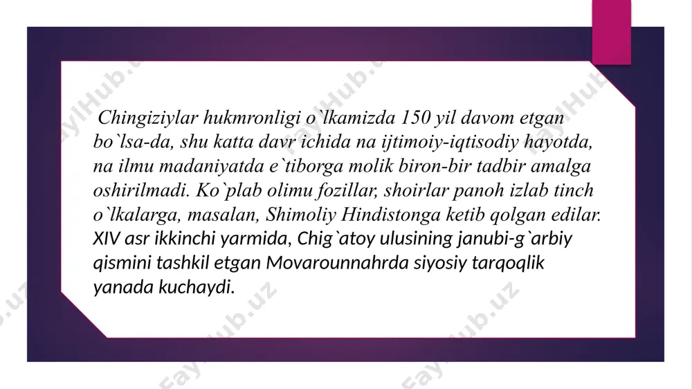tish mumkin. birinchisi, ilmiy-tarixiy va memuar asarlar bo`lsa, ikkinchisi adabiy-badiiy asarlardir. amir temur obrazi birinchi bo`lib tarixiy-memuar asarlarda yaratilgan. bularga ibn arabshohning «amir temur tarixi», ryun gonsales de klavixo «samarqandga temur saroyiga sayohat kundaligi» kabi va boshqa asarlar kiradi. amir temur obraziga murojaat sohibqironning tirikligidayoq boshlangan. ayniqsa, ovrupa uyg`onish davri ijodkorlari uning shaxsiga katta qiziqish bilan qaraganlar. uyg`onish davri gumanistlari jismoniy va ma`naviy yetuk komil inson idealiga intilganlar. xorijning mashhur tarixchilaridan e.gibbon, f.shlosser, g.veber, jan-pol‘ ru va boshqalar o`z asarlarida amir temur faoliyati haqida ma`lumotlar berganlar mustaqillik davri tom ma`noda hazrati temurning qayta tug`ilish davri bo`ldi. sohibqironning «bizkim, mulki turon, amiri turkistonmiz. bizkim, millatlarning eng qadimgi va eng ulug`i – turkning bosh bo`g`inimiz», degan gaplari xalqimizga milliy o`zligini, buyuk va jahonshumul an`analarga voris ekanligini chuqur anglashga xizmat qiladi. «amir temur tuzuklarini o`qisam, - degan edi prezident i.karimov-xuddi bugungi zamonning katta-katta muammolariga javob topgandek bo`laman 1995 yil dekabrda prezident i.karimov 1996 …