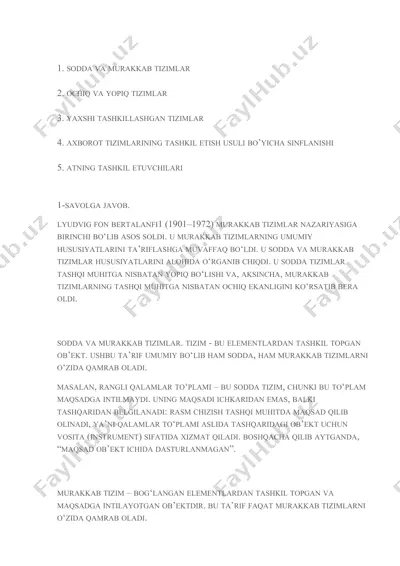sodda va murakkab tizimlar haqida ma'lumotlar — DOCX