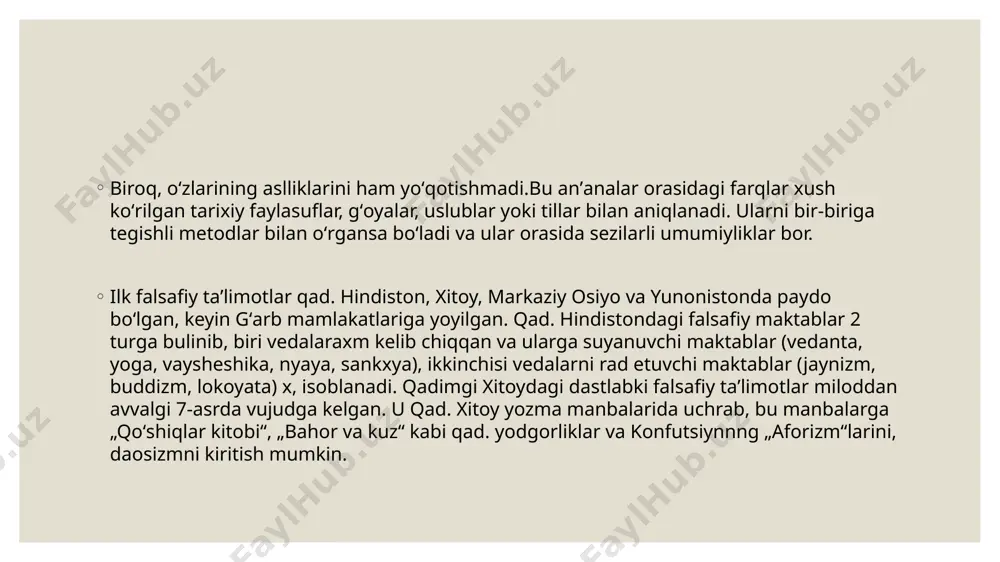 sr, konfutsiy) , konfutsiychi faylasuf, yozuvchi va filolog yang xiong (miloddan avvalgi 53 - miloddan avvalgi 18 yillar), "o'zgarishlar kitobi" ga taqlid qilib yozilgan " tay xuan jing " (buyuk sir qonuni) asari muallifi . van chong (milodiy 27 - 97 yillar) va chjan xen (78-139) kabi buyuk mutafakkirlar ham xan davriga mansub. chjan xen qadimgi xitoy astronomiyasi, mexanikasi, seysmologiyasi va geografiyasining rivojlanishiga ulkan hissa qo'shgan. bu davrning yirik mutafakkiri ham tarixchi edisima tsyan (miloddan avvalgi 145-86), xitoyning qadimgi davrlardan boshlanib, miloddan avvalgi ii asr oxirida tugallangan birinchi umumiy tarixi muallifi. e. xan sulolasi hukmronligi davrida men si (miloddan avvalgi 90-40 yillar) va jing fang (miloddan avvalgi 78-37 yillar) kabi mutafakkirlarning ijodi "i ching" kalendar ilovalariga asos solgan deb ishoniladi . i chingning kalendar astronomik jihatlarini rivojlantiruvchi bu yoʻnalish men si shogirdi jiao yanshou, “i lin” (“oʻzgarishlar oʻrmoni”) asari muallifi, shuningdek, chjen syuan (127-127-yillar) asarlarini ham oʻz ichiga olishi mumkin. …