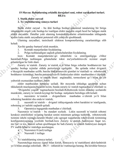 statik elektr zaryad va zaruriy to'xtatish — DOCX