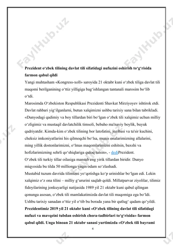 ga mehrimizni amaliy faoliyatda namoyon etishimiz kerak», dedi prezident. tantanali tadbirda deputat va senatorlar, hukumat a'zolari, davlat va jamoat arboblari, diplomatik korpus vakillari, tilshunos olimlar va pedagoglar, yoshlar ishtirok etdi. shuni ham ta’kidlash joizki, pahlavon mahmud ruboiylarida qur’oni karim va hadisi sharif ta’siri kuchli. zero, sharqdagi deyarli barcha shoirlar bu ikki ulug’ manba’dan bahramand bo’lib, ijod qilgani sir emas. pahlavon mahmudning mardlikni tarannum etuvchi yuqoridagi ruboyisi payg’ambar allayhissalomning quyidagi hadisi muboraklarini eslatadi: “kuchlilik kurashda yig’ish emas, g’azabi kelganda o’zni bosib olishdir”, yoki”kuchlilik nafsni tiyishdir”,yohud”boylik molu dunyoning ko’pligi bilan emas, nafsning to’qligi bilandir”. pahlavon mahmud ruboiylariga o’zining so’fiyona qarashlarini singdirgan. shoir asarlari qo’lyozmasi o’zbekiston fanlar akademiyasi sharqshunoslik institutida ko’z qorachig’idek asralmoqda va olimlar tomonidan tadqiqot etilmoqda. pahlavon mahmud marhum bo’lgandan so’ng, qabri ustiga vatandoshlari purshukuh maqbara qurganlar. butun olamdan yig’ilib kelayotgan sayyohlar pirimiz, ulug’ shoir, mard inson qabrini ziyorat qiladilar. maqbara devorlariga, peshtoqlariga shoirning ruboiylari darj qilingan. bu ziyoratgoh xivada “hazrati …