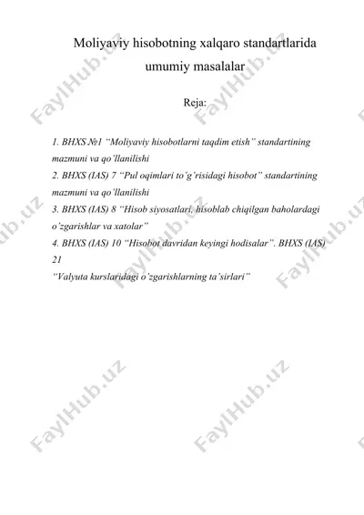 moliyaviy hisobotning xalqaro standartlarida umumiy masalalar — DOCX