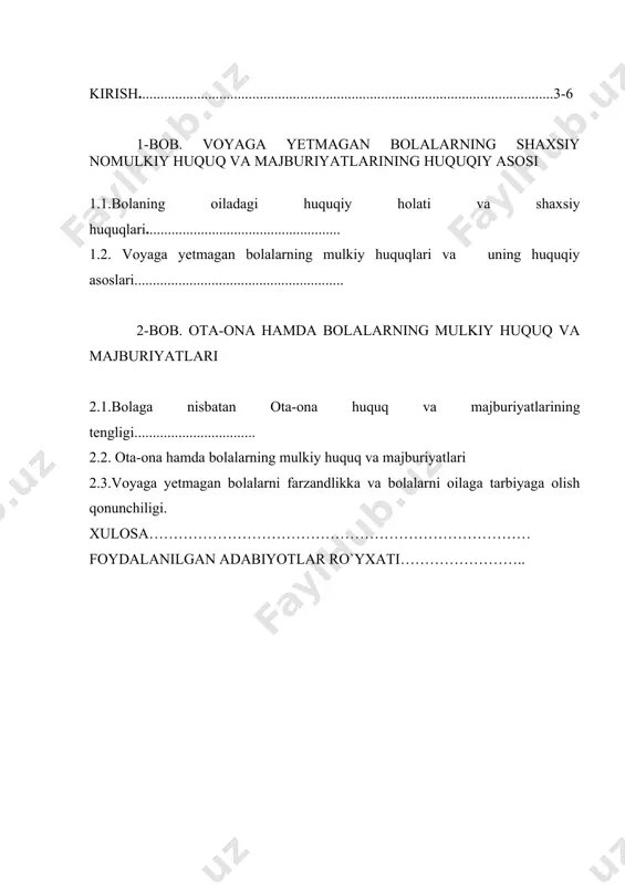 onli bо‘lib, ularda turli avlod vakillarini birga yashashligi va birga xо‘jalik yuritishlari, mehnatsevarlik, sahiy va mehmondо‘stlik yaxshi xususiyatlar saqlanib qolinmoqda. oilaning jamiyat oldidagi asosiy vazifalaridan biri-farzand kо‘rish va tarbiyalash g‘oyat muhimdir. statistik ma’lumotlarga qaraganda aholi soni ma’lum muayyan kо‘rsatkichda bо‘lib turishi uchun har 100 oilaga 260 ta bola tо‘g‘ri kelishi kerak. aniqrog‘i, 100 oiladan 60 tasi 3 tadan 40 tasida 2 tadan bola bо‘lishi lozim. demografik olimlar hisoblariga kо‘ra, agar har bir oila bittadan farzand kо‘rsa, sakkizinchi avlodga kelib, ya’ni 200 yildan keyin bu xalq millat tariqasida yо‘q bо‘lib ketishi mumkin ekan. о‘zbekiston dunyoda aholisining soni juda tez kо‘payib borayotgan mamlakatlar qatoriga kiradi. о‘zbekiston respublikasi konstitusiyasi 65-moddasini 2-qismi va oila kodeksini 4-moddasini 1-qismiga binoan oila, onalik, otalik va bolalik davlat himoyasida. oilaning davlat muhofazasida ekanligi respublikamiz prezidentining farmonlarida о‘z aksini topmoqda. prezidentning birinchi farmoni 1990 yil 3 mayda qabul qilingan bо‘lib, «kо‘p bolali onalarga nafaqa miqdorini kо‘paytirish tо‘g‘risida» deb nomlangan. …