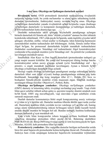 obyektga mo’ljallangan dasturlash asoslari — DOCX