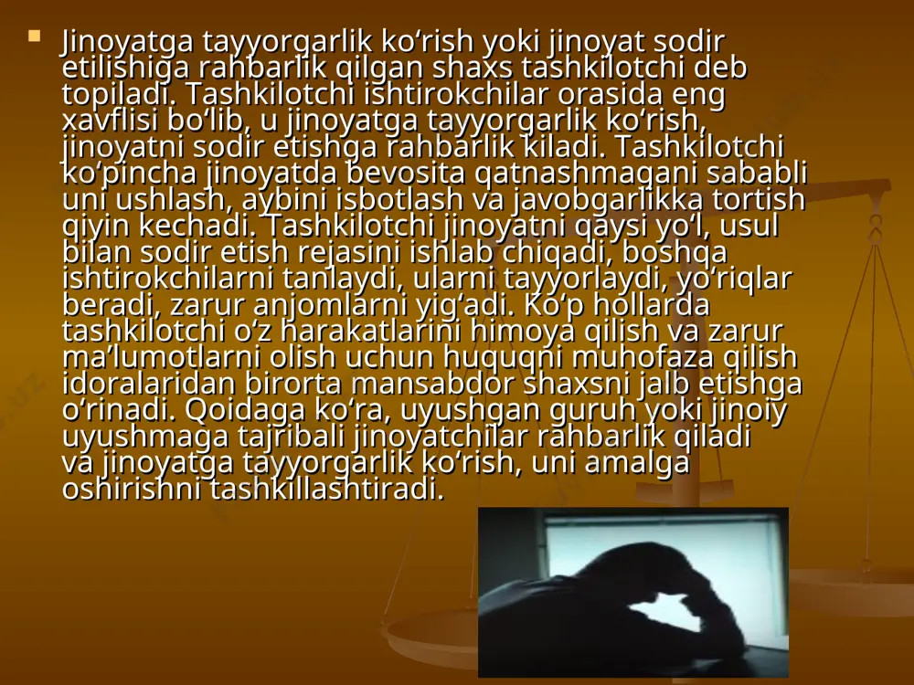 katsizlik bo‘lib, tayyorlanayotgan, sodir etilayotgan yoki sodir qilingan jinoyatni aniq bilgan holda odil sudlov idoralariga yordam bermaslikni anglatadi. demak, jinoyatga daxldorlikda shaxs jinoyatni sodir qilishda qatnashmaydi. bu esa o‘z navbatida, jinoyatni sodir bo‘lganligi haqida xabar bermagan shaxsni ishtirokchi deb topish mumkin emasligining birinchi belgisidir. xabar bermaslik aqliy sheriklik ko‘rinishidagi ishtirokchilik deb hisoblansa-da, jinoyat kodeksida ko‘rsatib o‘tilgan (28-modda) ishtirokchilikning turlariga to‘g‘ri kelmaydi. aqliy sheriklik ko‘rinishidagi ishtirokchilik faol harakatdan iborat, xabar qilmaslik esa harakatsizlikdan iborat bo‘ladi. bundan tashqari, jinoyat haqida xabar bermaslikni ishtirokchilik deb topish uchun qonun me’yorlarida bironta ko‘rsatma yo‘q. huquqshunoslar jinoyatga daxldorlik va ishtirokchilikning bir-biridan farqini ochib berishga harakat qilganlar. jumladan, v. smirnov «jinoyat haqida xabar bermaslik"ni huquqiy ahamiyatiga qarab ikki turga bo‘ladi: tayyorlanayotgan jinoyat haqida xabar bermaslik, o‘z tabiatiga ko‘ra, jinoyatni sodir etishda ishtirokchilikning bir turini keltirib chiqaradi; sodir etilgan jinoyat hakida xabar bermaslik jinoyatga daxldorlikning turlaridan birini tashkil qiladi. xabar bermaslikning bu ikki turining ijtimoiy xavfliligi ham turlicha. …
