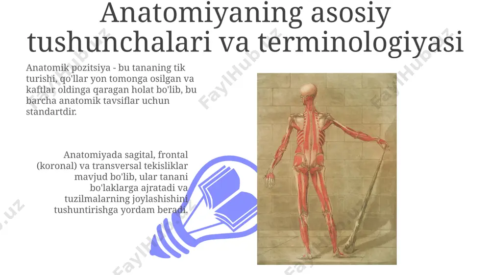yetishmovchiligi bilan qon haydash hajmining 50% dan kamayishi. kasallikning rivojlanishida patogen mikroorganizmlar (viruslar, bakteriyalar) muhim rol o'ynaydi, masalan, oiv infektsiyasi immunitetni susaytirib, opportunistic kasalliklarning paydo bo'lishiga olib keladi. gomeostazni saqlash tana haroratini 36.5-37.5°c darajasida ushlab turish gomeostazning asosiy elementidir; termoregulyatsiya terlash, qon tomirlarining qisqarishi orqali amalga oshiriladi. qonda glyukoza miqdori 90-110 mg/dl oraliqda saqlanishi kerak; insulin va glyukagon gormonlari ushbu ko'rsatkichni nazorat qilib, energiya ta'minotini ta'minlaydi. organlar sistemalari: umumiy ko'rinish 01 02 ovqat hazm qilish tizimi, taxminan 7-9 metr uzunlikdagi, oziq moddalarni so'rilishini osonlashtiradigan fermentlar yordamida murakkab molekulalarni parchalaydi. sales 1st qtr 2nd qtr 100 0 sales 1st qtr 2nd qtr 100 0 kasallikning sabablari va rivojlanish mexanizmlari patogenez rivojlanish mexanizmlari, masalan, yallig'lanish kaskadi, ko'plab mediatorlar (sitokinlar, prostaglandinlar) orqali hujayralararo ta'sirlashuvni o'z ichiga oladi. kasallik sabablari, jumladan 1-darajali (genetik defektlar) va 2-darajali (infektsiyalar) omillar, hujayra darajasida dnk shikastlanishiga olib kelishi mumkin. kompensatorlik mexanizmlari: moslashuv gipertrofiya yurak mushakining yuklamaga moslashuvidir, bu …