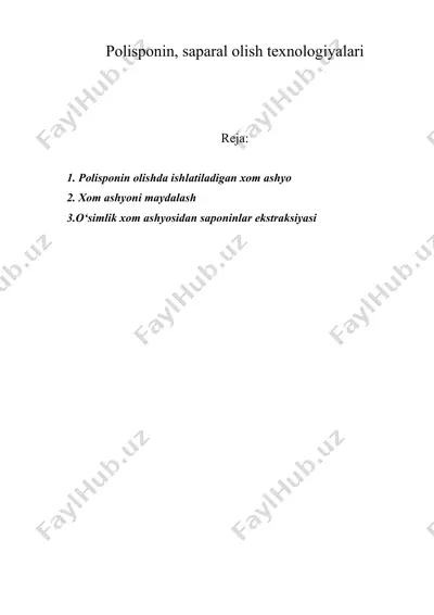 polisponin, saparal olish texnologiyalari — DOC