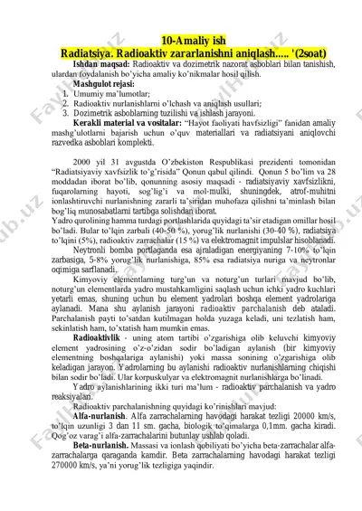 radioaktiv nazorat amaliy ishi — PDF
