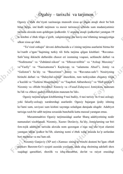 ogahiy – tarixchi va tarjimon — DOC