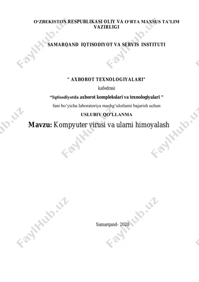 uslubiy qo'llanma "kompyuter virusi va ularni himoyalash" — PDF