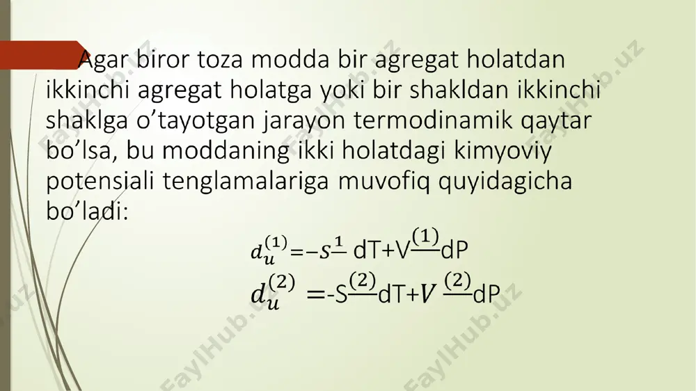 suyuq va qattiq moddalarning bug’ bosimlari. klauzius-klapeyron tenglamasi. - Page 5