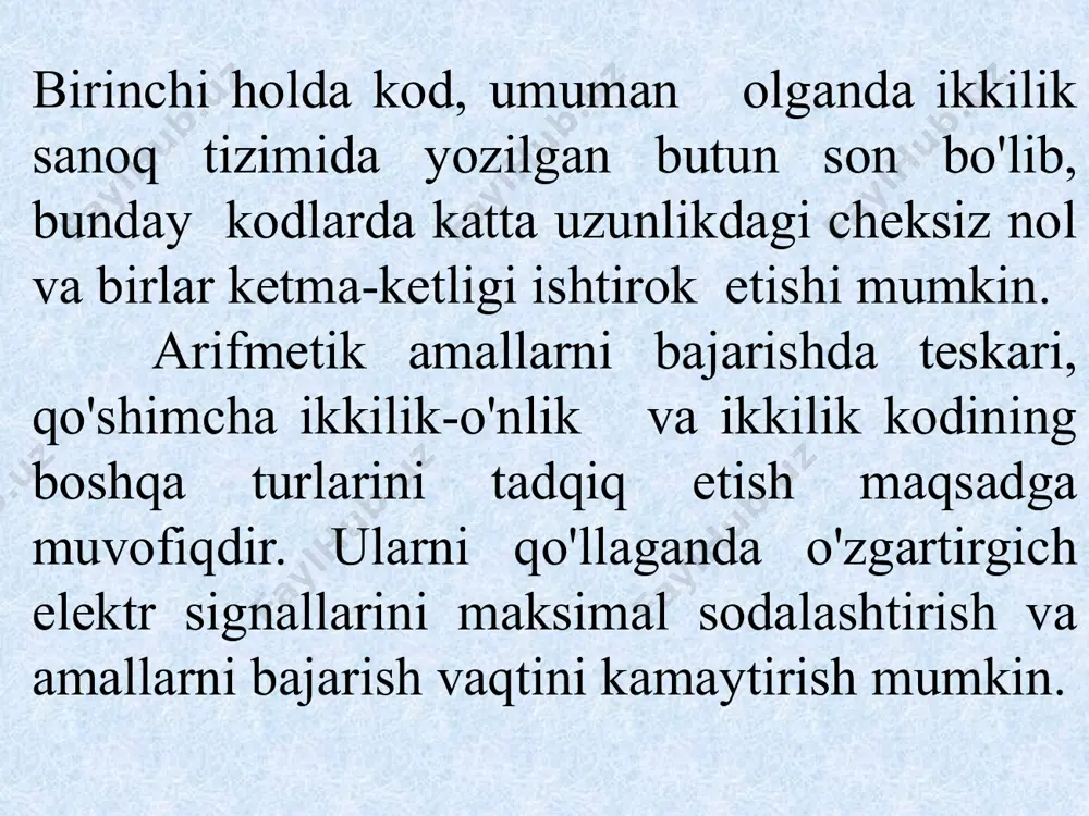 lementi asosida ham (a), yoki (b) va emas (a) mantiqiy amallarining shakllaniishi. mantiqiy qurilmalarda chiqishdagi o'zgaruvchilar (funksiya) yj ning kirishdagi o'zgaruvchilar majmuasi xn_r..x^.) orqali, mantiq algebrasi yordamida ifodalanishi mantiq algebrasi funksiyasi (maf) deb ataladi. raqamli qurilmalarda qayta ulanuvchi elementlar («ochiq» holatidan «berk» holatiga o'tuvchi va aksincha) qo'llanilgani sababli mantiq algebrasi funksiyasi qayta ulanuvchi funksiya deb ham ata­ladi. ba'zi qurilmalar mafini to'rt usulda ifodalash mumkin. konyunktiv normal shakl (knsh). bu ifodalanish shaklida ftinksiya barcha kirishdagi o'zgaruvchilar yig'indisi yoki ularning inveryasidan tashkil topgan ko'paytmajar yig'indisidan tashkil topadi. knsh ham haqiqiylik jadvalidan olinadi. funksiya nolga teng bo'ladigan kirishdagi o'zgaruvchilarning barcha kombinatsiyasi uchun kirish­dagi o'zgaruvchilarning yig'indisi yoziladi. (4.1) bunda birga teng bo'lgan o'zgaruvchilar inversiyalanib yoziladi. hosil bo'lgan yig'indi konsti- tuentalar yoki nolning makstermi deb ataladi. so'ngra barcha nol konstituentalari mantiqiy ko'paytiriladi. ko'rib chiqilgan qoidalarga asoslanib istisnoli yoki maf uchun knsh quyidagicha ko'rinishga ega bo'ladi: muhim xulosa: umumiy hollarda dnsh va knshlar ortiqcha hisoblanadi. ya'ni, …