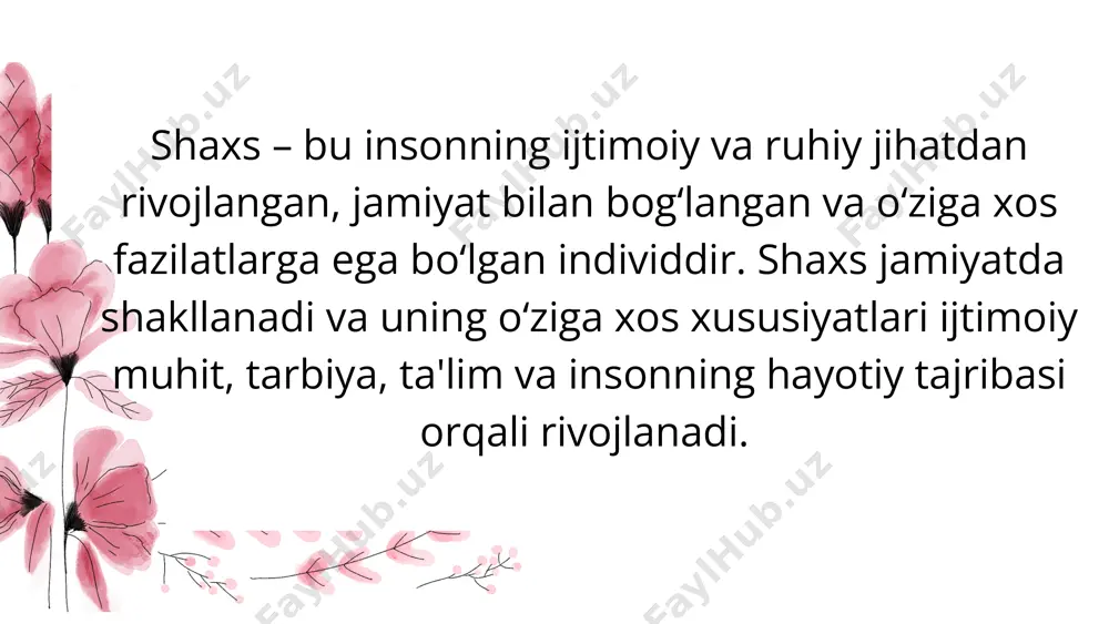 ividuallikni rivojlantirishda asosiy ahamiyatga ega. o'zini anglash va o'z-o'zini rivojlantirish istagi shaxsiy omillarni belgilaydi. individuallikni rivojlantirishda muvaffaqiyatli misollar 1. misol: innovatsion mahsulot ishlab chiqish. strategiya: jamoaviy fikrlash va ijodiy muhit yaratish. natija: yangi mahsulotlar muvaffaqiyatli bozor taqdimoti va kompaniya daromadining oshishi. 2. misol: o'z-o'zini rivojlantirish dasturlari. strategiya: shaxsiy maqsadlarni belgilash va o'z-o'zini tahlil qilish. natija: ishtirokchilar o'z kuchli va zaif tomonlarini aniqlab, shaxsiy o'sish uchun aniq rejalar tuzdilar. 3. misol: ta'limda individual yondashuv. strategiya: talabalar qiziqishlari va ehtiyojlariga mos ta'lim dasturlarini ishlab chiqish. natija: talabalar o'z salohiyatlarini to'liq ochib berishdi va akademik muvaffaqiyatlarga erishdilar. photo by jud mackrill on unsplash shaxsiy identifikatsiya: tushuncha va ahamiyati shaxsiy identifikatsiya — bu shaxsning o'ziga xosligini belgilovchi tushuncha bo'lib, u shaxsning o'zini qanday anglashini va boshqa insonlar bilan munosabatlarini ko'rsatadi. bu jarayon shaxsning o'ziga xos xususiyatlari, qadriyatlari va ijtimoiy rollari orqali shakllanadi. shaxsiy identifikatsiyaning ahamiyati shundaki, u insonning o'zini bilishga, o'zligini anglashga va jamiyatda …