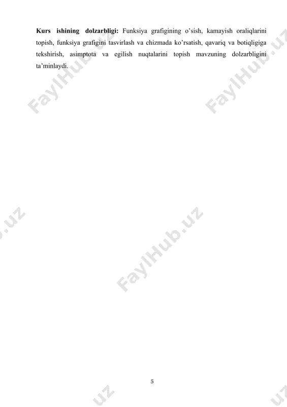 lim x(x2-1)=+; x lim x(x2-1)=-; x 3) funksiyaning uchta noli bor: x=0; x=-1; x=1. ushbu x(x2-1)>0 tengsizlikni yechamiz, uning yechimi (-1,0)(1,+) to‘plamdan iborat. demak, funksiya (-1,0)(1,+) to‘plamda musbat va (-,-1)(0,1) to‘plamda manfiy qiymatlar qabul qiladi. 4) og‘ma asimptotaning burchak koeffitsientini topamiz: k= lim y = = lim (x2-1)=. x x x demak, og‘ma asimptota mavjud emas. vertikal asimtotalar ham mavjud emas (chunki, uzilish nuqtalari yo‘q). 5) funksiya hosilasini topamiz: y’=3x2-1.hosilani nolga tenglashtirib statsionar nuqtalarini topamiz: y’=0 yoki 3x2-1=0, bundan x=-1/3 , x=1/ . ushbu (39-a- chizma) sxemani chizamiz, va intervallar metodidan foydalanib funksiya3 3 hosilasining ishoralarini aniыlaymiz. bundan funksiya(-,-1/3 ) va (1/ ,+) intervallarda monoton o‘suvchi, (-1/3 ,1/ ) intervalda monoton kamayuvchi; x=-1/3 3 nuqtada maksimumga, x=1/ nuqtada minimumga ega ekanligi kelib chiqadi. ekstremum nuqtalarida funksiya qiymatlarini hisoblaymiz: agar xmax=-1/3 bo‘lsa, u holda ymax=2/(3 bo‘ladi.3 3 3 3 ); agar xmin=1/ bo‘lsa, u holda ymin=-2/(3 ) 6) ikkinchi tartibli hosilani …
