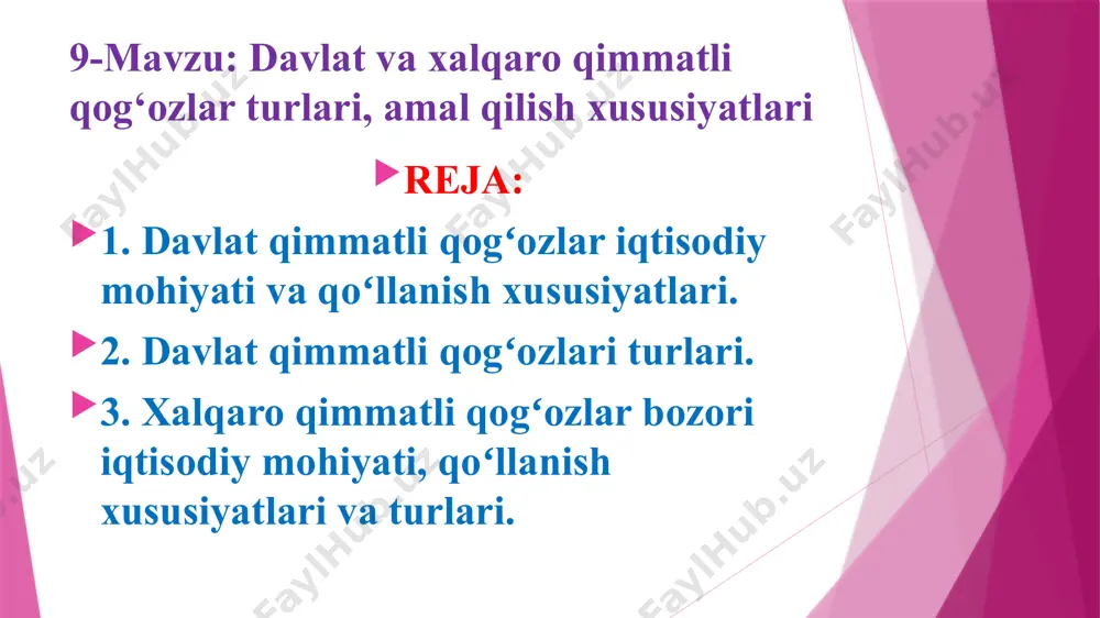hilar boʻlganligi uchun bitimlar mamlakatlar milliy valyutalarida tuzilishi mumkin. 2. yevroobligatsiyalar (ingl. eurobond) mamlakatdan tashqarida qattiq valyutada sotiladigan obligatsiyalardir. bugungi kunga kelib yevroobligatsiyalar har qanday mamlakatda chiqarilishi mumkin va aksariyat holatlarda yevro yoki aqsh dollarida muomalaga chiqarilmoqda. ularga misol sifatida yevrodollar obligatsiyalari, yevroiyen obligatsiyalarini keltirish mumkin. yevroobligatsiyalar emitentlar nuqtai nazaridan 1. davlat (suveren) yevroobligatsiyalari 2. korporativ yevroobligatsiyalarga boʻlinadi. 3. yevrodepozit sertifikatlari – amerika banklari boʻlinmalari va shoʻba kompaniyalari va boshqa davlat banklari tomonidan xorijiy valyutada (asosan aqsh dollarida) chiqarilgan qimmatli qogʻozlar. bunda depozit sertifikatlari bankda depozit joylashtirilganligi haqida maʼlumotnama hisoblanadi. 4. qisqa muddatli yevroqogʻozlar – seriyali tarzda chiqariladigan xalqaro darajada joylashtiriladigan qimmatli qogʻozlardir. bunda eng yirik emitentlar amerika transmilliy kompaniyalari hisoblanadi. bugungi kunga kelib davlatlar tomonidan suveren obligatsiyalarni, yirik korporativ tuzilmalar tomonidan korporativ obligatsiyalarni xorijiy valyutada xorijiy davlatlarda joylashtirish amaliyotining muntazam ravishda amalga oshirilib kelinayotganligi xalqaro obligatsiyalar bozori rivojlanishiga xizmat qilmoqda. xalqaro obligatsiyalar bozorida xorijiy obligatsiyalar - anʼanaviy instrumentlar hisoblanadi. …