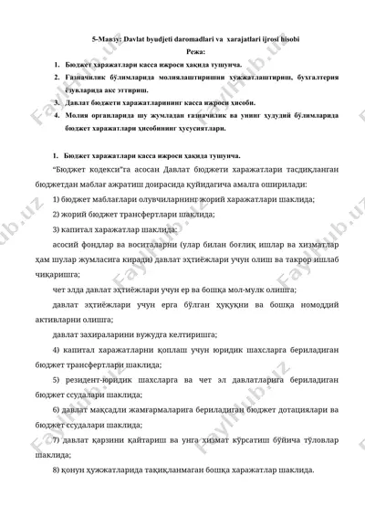 davlat byudjeti daromadlari va xarajatlari ijrosi hisobi — DOCX