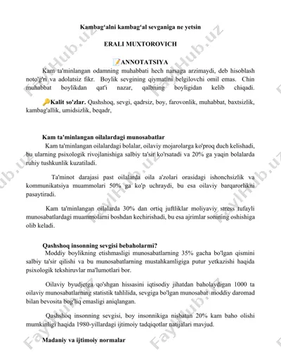 kam ta'minlangan oilalardagi munosabatlar — DOCX