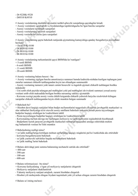 y vositaning yigilgan barcha amortizasiya summasi hamda kadrsizla-nishdan kurilgan tuplangan jami zararlar summasi chikarib tashlangandan keyin tan olinadigan summasidir - asosiy vositaning tannarxi yoki tanarx urnini bosuvchi va tugatish qiymati chikarib tashlangan boshka mikdordir - uni sotib olish paytida tulangan pul mablaglari yoki pul mablaglari ekvivalenti summasi yoxud asosiy vositani sotib olish maksadida berilgan boshka narsaning xakikiy qiymatidir - korxona xozirgi paytda asosiy vosita chikib ketganida chikarib yuborish buiycha xisob-kitob kilingan xarajatlar chikarib tashlangandan keyin olishi mumkin bulgan summadir # baholash bu? + hisobot davri haqiqiy natijalari bilan budjet ma'lumotlarini taqqoslash yil oxirida javobgarlik markazlari va ular rahbarlari faoliyatiga ta'sir etuvchi asosiy omillarni baholash imkonini beradi puxta tayyorlangan budjetlar haqiqiy erishilgan ko’rsatkichlarni tahlil - puxta tayyorlangan budjetlar haqiqiy erishilgan ko’rsatkichlarni tahlil - korxonaning ma'lum davrga mo’ljallangan moliyaviy-xo’jalik faoliyatini rejalashtirish hisoblanadi - budjetlarni tuzish jarayoni javobgarlik markazlari rahbarlari maqsadini amalga oshirishda muhim rag`batlantirish vositasi bo’lishi mumkin # baholashning realligi nima? + …
