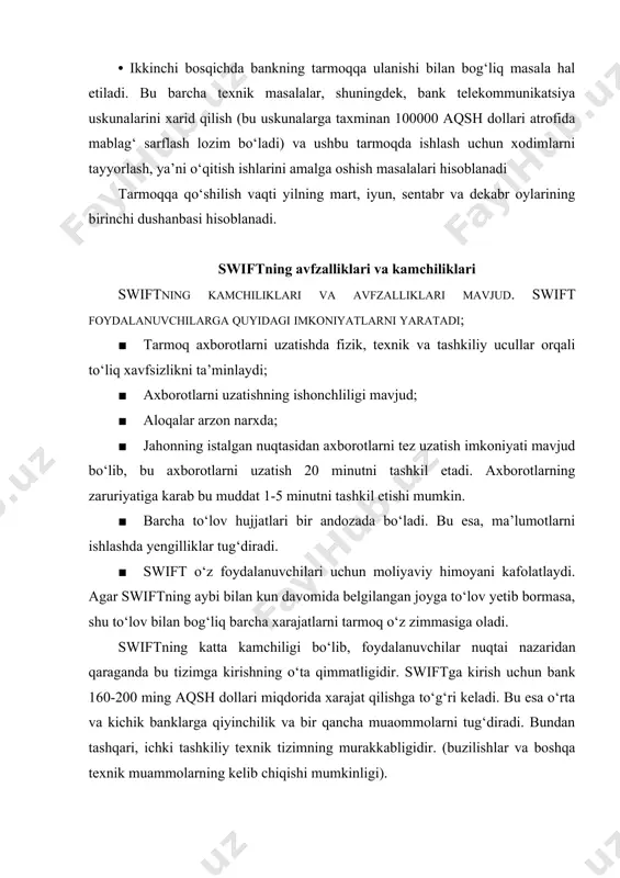 ). adabiyotlar: 1. астанов х.з. пул-кредит орқали мувофиқлаштириш. ўқув қўлланма. - т.: “иқтисодиёт”. 2015 й. 121 б. 2. банкларда бухгалтерия ҳисоби. дарслик, ii нашри. а.омонов, т. қоралиев, тми, -т.: “иқтисод-молия”, 2014. 241 б. 3. қоралиев т.м., абдуллаев ё.а. “банк иши” ўқув қўлланма. - т.: «иқтисод-молия», 2009. - 580 4. наврўзова к., н.ғ.каримов. банкларда бухгалтерия ҳисоби. дарслик. - т.: молия, 2012. -320 бет. 5. наврузова к.н., ортиков о а. нақд пулсиз ҳисоб-китоблар ва тўлов тизими -т.: «иқтисод-молия», 2014 й. 6. тоймухамедов и., умаров з., хусаинов ғ. нақд пулсиз ҳисоб-китоблар ва тўлов тизими. ўқув қўлланма. lesson press, 2018. - 435 бет.