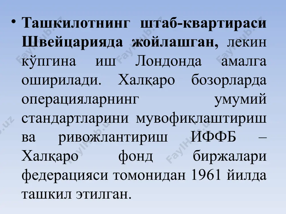 ни ташкил этган бўлса, 2014 йилга келиб уларнинг ҳажми мос равишда 19,7 ва 20,7 трлн. ақш долларига тенг бўлган. 2010 йилдан нобанк кредит ташкилотларининг депозит ва кредит операциялари кўпаймоқда ва ҳозирда уларнинг ҳажми 7 трлн. ақш долларига етган. шунинг учун, биз мамлакатимизда мазкур мақоламизда келтирилган капитал жалб қилишнинг дтларни халқаро фонд бозорларига чиқариш орқали оширишни ўз ичига олувчи банкларни дтлар билан боғлиқ муаммоларни олдинга суришдек илмий изланишларимизни изчил давом эттиришни олдимизга бош мақсад қилиб қўйганмиз. хулоса қилиб айтганда, реал сектор корхоналарининг дтларини халқаро банклар орқали жаҳон молия бозорларидаги муомаласини самарали ташкил этиш, нафақат миллий иқтисодиёт тараққиётини таъминлайди, балки жаҳон иқтисодиётида глобаллашув жараёнини кучайтиради, инвестицияларнинг халқаро ҳаракатини жадаллаштиради. этиборингиз учун рахмат!.. image1.png image2.jpeg image3.png image4.jpeg image5.jpeg image6.png /docprops/thumbnail.jpeg
