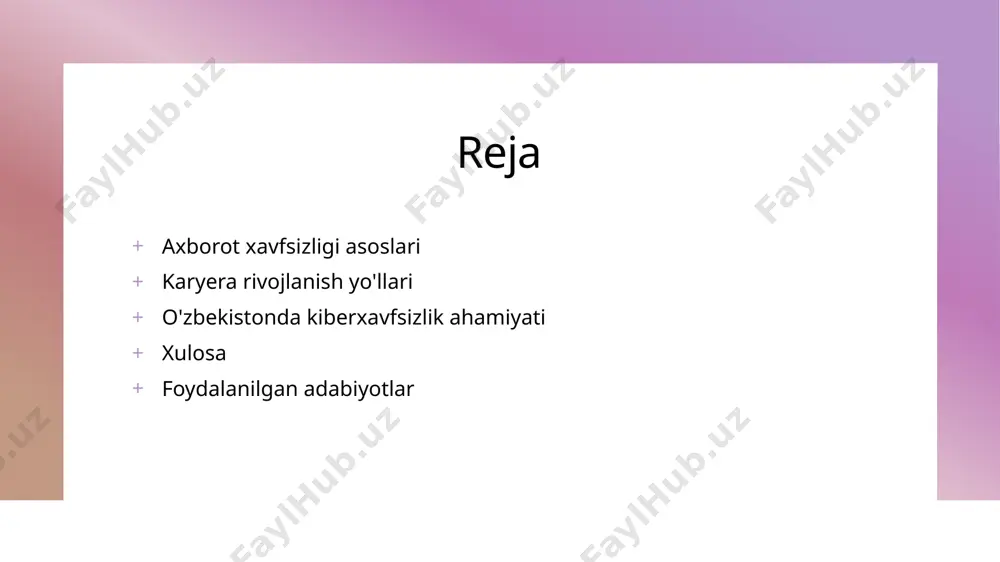 aniqlash va ularning kirishini oldini olishda yordam beradi. axborot xavfsizligi tahdidlari va ularning tahlili. 1 kiber xurujlar kiber xurujlar, axborot xavfsizligini tahdid qiluvchi asosiy omillardir. ular ma'lumotlarni o'g'irlash, shantaj qilish va tizimlarni buzish orqali amalga oshiriladi. 2 ijtimoiy muammolar ijtimoiy muammolar, kiber tahdidlarni keltirib chiqarishi mumkin. foydalanuvchilar orasida xavfsizlikni tushunmaslik, kiber jinoyatchilar uchun imkoniyat yaratadi. 3 ichki tahdidlar ichki tahdidlar, tashkilot ichida yuzaga keladi. ishchilar tomonidan xato yoki qasddan amalga oshirilgan harakatlar, ma'lumotlarning xavfsizligini buzishi mumkin. 4 xavfsizlik choralari xavfsizlik choralari, tahdidlarni kamaytirish uchun muhimdir. zamonaviy texnologiyalar va metodlar, kiber hujumlarga qarshi kurashishda foydalaniladi. kiber hujumlar: o'zbekistondagi vaziyat va misollar. o'zbekistonda kiber hujumlar soni ortib bormoqda, bu esa davlat va kompaniyalar uchun xavf tug'diradi. misol uchun, 2021 yilda bir necha banklar kiber hujumlarga uchragan. shu sababli kiber xavfsizlik choralarini kuchaytirish zarur. photo by andrea de santis on unsplash axborot xavfsizligi mutaxassislari uchun talablar va ko'nikmalar. axborot xavfsizligi bilimlari texnik ko'nikmalar …