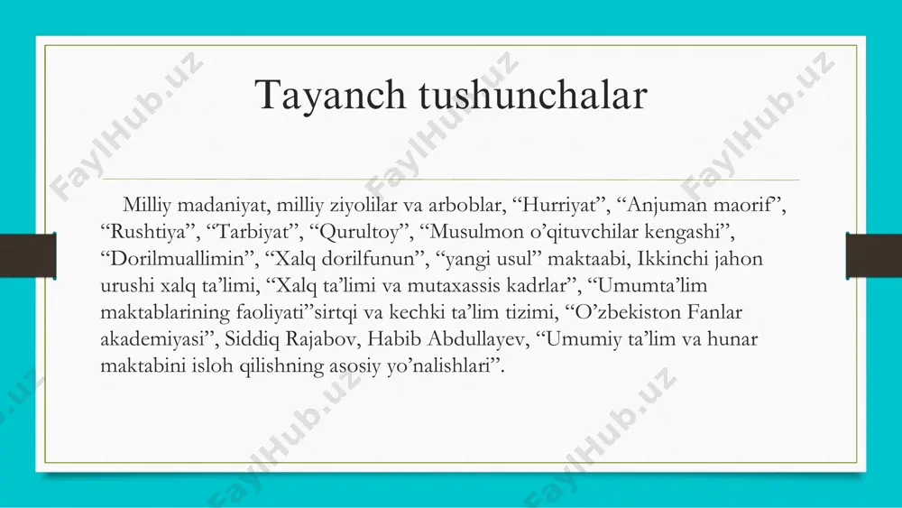 sh kurslari, 1920 yildan 7 ta doril muallimin (inpros), bir nechta bilim yurtlari faoliyat ko‘rsatdi. 1925 yilga kelib o‘zbekiston qishloqlarida 2748 muallimlar ishlab turgan yoki 3-4 marta o‘sgan. 2. 1924-1945 yillarda ta’lim va pedagogika fani ma’lumki, 1924 yilda amalga oshirilgan milliy davlat chegaralanishi natijasida mintaqa kartasi qaytadan tuzildi respublika sharoitlarida ma’daniy taraqqiyotning zamonaviy rivojlangan dara-jasiga o‘tish xaddan tashqari katta qiyinchiliklarni yengish bilan bog‘liq bo‘lib, keskin mafkuraviy kurash bilan birgalikda davom etib bordi. shunday bo‘lsada, madaniyatni yangidan qurish jarayonlari tobora ustuvor tus oldi. buning sabablari avvalo o‘zbek xalqining azaldan bilimga intilishi, madaniy merosni qadrlashida ko‘rinadi. bundan tashqari oktyabr to‘ntarishidan avval madaniyishlar olib borgan jadid deb atalmish ziyolilar xalqqa yordam berish uchun maorif sohasi, maktablarda ishlab, o‘z faoliyat-larini davom ettirdilar. bu jarayonlar avvalo darslar ona tilida olib boriladigan i (besh yillik ta’lim) va ii (turt yillik ta’lim) bosqich maktablarni va ularni darsliklar, o‘quv qurollari bilan ta’minlash, maorif institutlari, o‘qituvchilarni tayyorlash kurslari va …