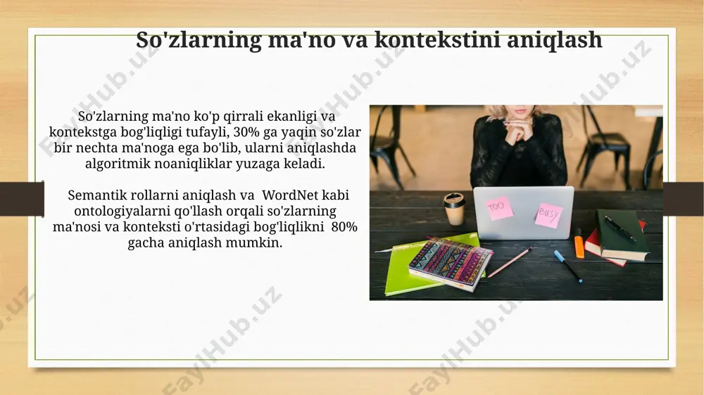 i va kodlash usullarini belgilaydi, bu esa turli lug'atlar o'rtasidagi uyg'unlikni ta'minlashga yordam beradi, jumladan, 50 dan ortiq til uchun qo'llaniladi. kompyuter leksikografiyasi va ta'lim kompyuter leksikografiyasi yordamida yaratilgan elektron lug'atlar, 5000 dan ortiq so'z va iboralarni o'z ichiga olgan holda, o'quvchilarning lug'at boyligini kengaytirishda va tilni o'rganish jarayonini tezlashtirishda muhim rol o'ynaydi. ta'limda kompyuter leksikografiyasining qo'llanilishi, interfaol mashqlar va testlar orqali, masalan, 10 ta turli xil vazifalarni bajarish orqali, o'quv jarayonini yanada samarali va qiziqarli qiladi, natijada o'zlashtirish darajasi oshadi. kompyuter leksikografiyasidagi xatolar kompyuter leksikografiyasida, 100 000 dan ortiq so'zga ega lug'atlarni yaratishda, ma'lumotlar bazasining to'liqligi va ishonchliligi muammosi mavjud bo'lib, bu esa noaniqliklar va xatolar sonining ko'payishiga olib keladi. sintaksisni tahlil qilishdagi kamchiliklar, jumlalar tuzilishini noto'g'ri tushunish va so'z birikmalarini noaniq tarjima qilish orqali, kompyuter lug'atlarida semantik xatolar sonini 5-10% ga oshirishi mumkin. idiomalar va frazeologizmlarni qayta ishlash zamonaviy usullar yordamida, jumladan, mashina o'rganishi orqali, 80% ga yaqin …