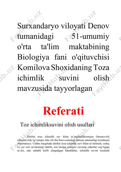 toza ichimlik suvini olish usullari — DOCX
